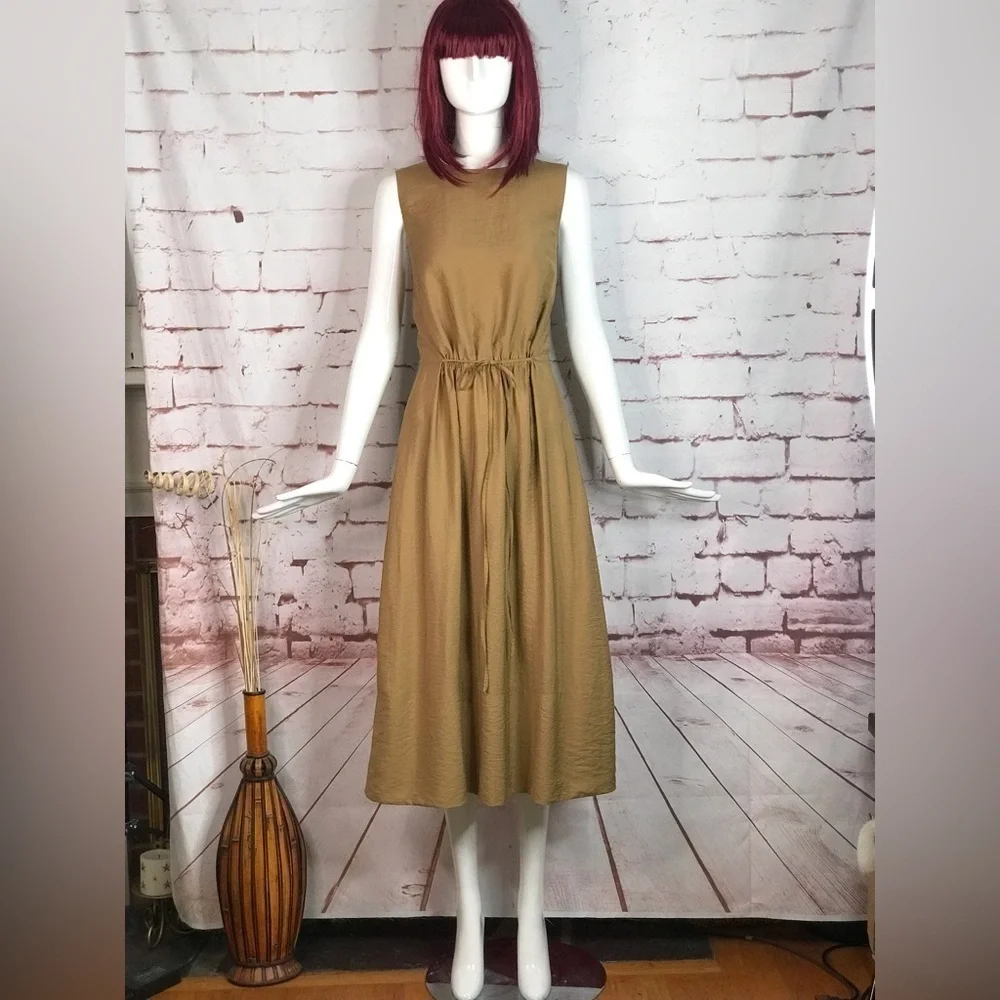 VINCE Cross-back Sleeveless Midi dress Caramel Brown M Size Medium New With Tags - Picture 10 of 16